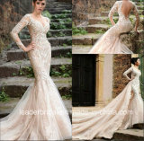 Champagne Bridal Wedding Gown Long Sleeves Mermaid Wedding Dress Lb897