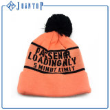 Embroider Knit Beanie Hat with POM POM
