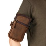 Vintage Crazy Horse Leather Small Arm Pouch Sport Arm Purse Cellphone Bag