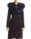 High Quality Wool Women Slim Fit Mila Fur Trim Hooded Coats