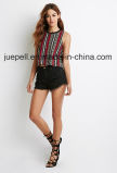 Knit Contrast Crew Neckline Striped Tribal Print Muscle Tee Shirt
