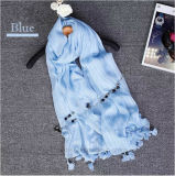 Softness&Slippery Plain Color Cotton Lady Shawl with Tassels (HT07)