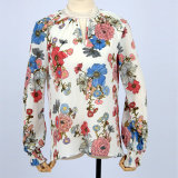 Womens Sexy Deep V Neck Floral Print Extreme Puff Sleeve Blouse Top