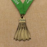 Sport Event Badminton Shape Metal Medal with Ribbon