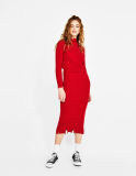 Womem Casual Ribbed Knit Dress with High Collar