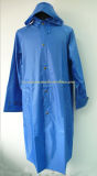 Sky Blue 100% Polyester Long Rain Coat with PVC Coated