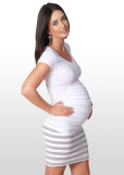 White and Grey Striped Maternity Mini Skirt