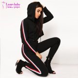 2017 High Quality Wholesale Women Fashion Lack Side Stripe Hoodie