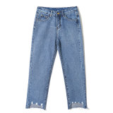 Light Blue Lady Jeans with Special Washing on Leg Opening (HDLJ0047-18)