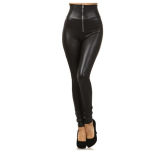 Women's Faux Leather Leggings Fashion Zip up Patchwork Legging (89054-1)