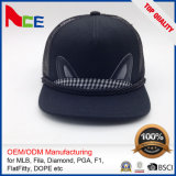 Black 5panel Flat Brim Mesh Cap Embroidery Patch Trucker Cap with String