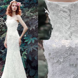 Sheath Column Strapless Chapel Train Wedding Outdoor Dress with Lace Flower