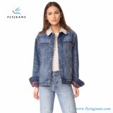 Vintage Inspired Women Denim Jeans Jacket with Soft Sherpa Lining Flannel-Lined Sleeves