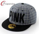Grey Check 5/6 Panel Snapback Cap with 3D Embroidery (01408)