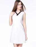 Wholesale White Color Summer Ladies V-Neck Chiffon Long Dress