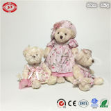 Beige Floral Dress Gift Plush Soft Stuffed Teddy Bear Toy
