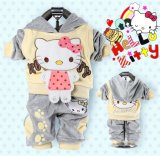 2015 Winter Hello Kitty Baby Clothes Two-Piece Children Three Color Hoodies Suits 100% Cotton Soft Healthy Fabric Lovely Cartoon Suits