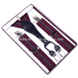 Top Quality Jacquard Stripes Leather Clip Suspenders for Men (BD1032)