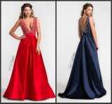 Sleeveless Prom Gown Satin Beaded Crystals Party Evening Dresses A1121