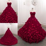 Ruched Sweetheart Red Handsewn Leaves Long Ladies Party Evening Gown