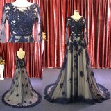2018 Navy Blue Long Sleeves Beading Party Dress Evening Gown