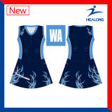 Healong Sportswear Logo Cheap Team Netball Bodysuit Dresses Uniforms with Shorts