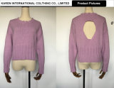 Ladies New Style Back Open Knit Purple Sweater