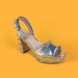 Ladies Gold Wedge Sequin High Heel Sandals for Women