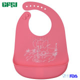 Pink Elephant Soft Clothes FDA/LFGB Approval Baby Wear Silicone Bib with Catcher