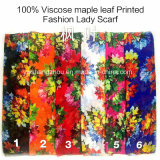 100% Viscose Hot Sale Fashion Ladies Maple Leaf Printed Scarf