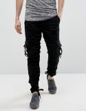 Slim Cargo Trousers with Side Tape in Black
