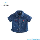 Cute Turndown Boys' Short Sleeve Denim Shirt with Embroidery by Fly Jeans