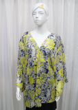 Lady Fashion Paisley Printed Polyester Chiffon Spring Silk Shirt (YKY2216)