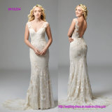 Fit-and-Flare V-Neckline Wedding Dress with Floral Motifs