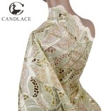 Beige African Polyester Organza Lace Fabric Handcut