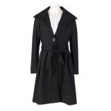 Woman Outdoor Black Wool Blend Long Overcoat with Belt