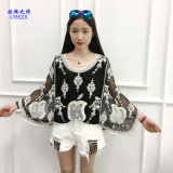 Black Beach Blouse Cover up Top for Women Blusa Lace up Shirt Women's Blouse Summer Crochet Lace Blouses Tops Sweet