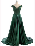 Long Evening Gown Shawl Sleeve Split Design Satin Dress