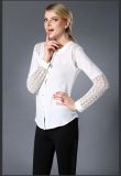 Hot Sale Fashion Round Collar Long Sleeve Chiffon Blouse with Lace