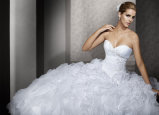 Ruffled Organza Strapless Ball Gowns Bridal Wedding Dresses (AL003)