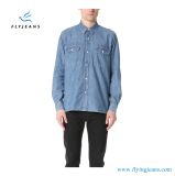 Fashion Professional Wind Long Sleeves Men Denim Shirts with Light Blue by Fly Jeans