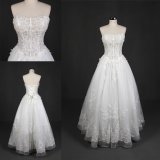 Sheer Lace Bodice Strapless A-Line Wedding Gown
