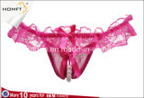 Frilly Lace Pearls Massaging Women Erotic Lingerie Open Crotch G-String Women Thongs
