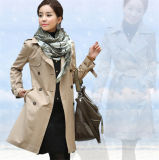 Korean Style Women Slimming Long Double Breasted Lapel Overcoat Trench Coat