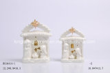 Christmas White Indented Ceramic Window Nativity Set with LED Tealight