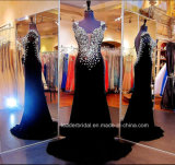 Black Velvet Formal Gown Crystal Beads V-Neck Custom Mermaid Evening Dress E142017