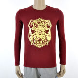 Wine Red Long Sleeve T-Shirt with Gold Print Design