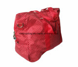 Polyester with Dots Prints Promotion Travel Bags, Sports Bags Red Colour with PP Webbing Handles
