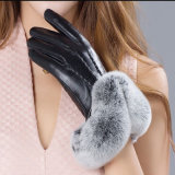 Fashion Design Beautiful Rex Rabbit Fur Winter Leather Gloves
