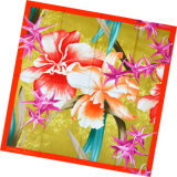 Fashion Lady Flower Printed Square Silk Scarf (HC1302-1)